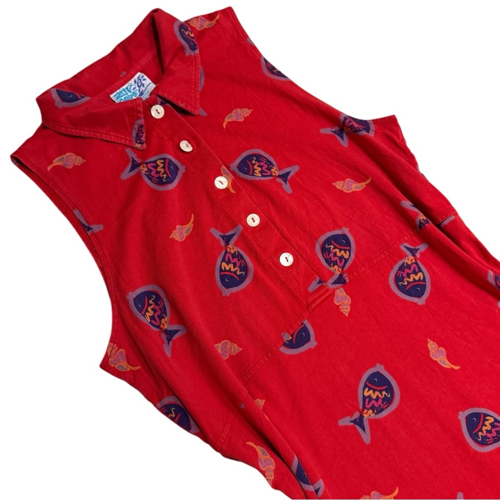 Vintage Red Fish Tackle Printed Polo Collared Maxi Dress by Zip Code - Picture 3 of 8